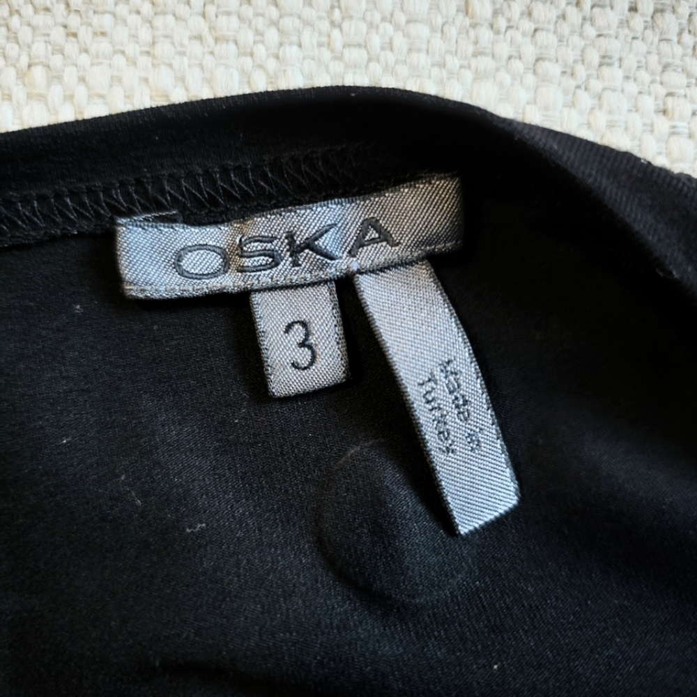 OSKA Long Sleeve Black Maxi Dress Size 3 10/12 44 Lagenlook Utilitarian Cowlneck - Picture 5 of 5
